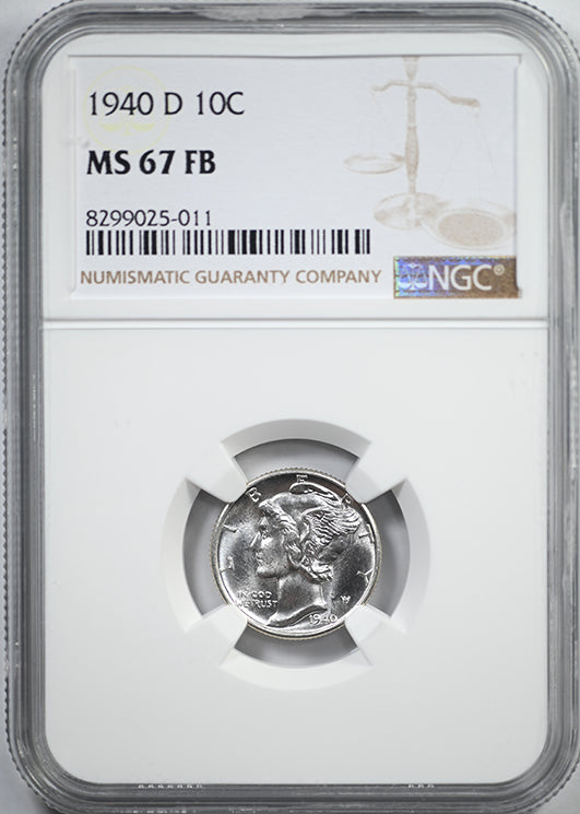 1940-D Mercury Dime 10C NGC MS67FB - Full Bands