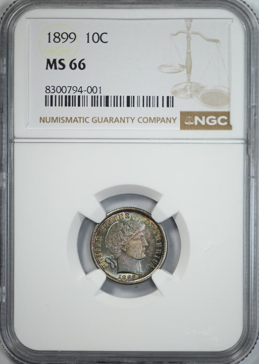 1899 Barber Dime 10C NGC MS66 - TONED!