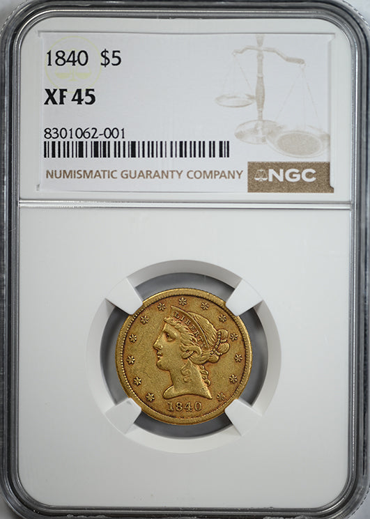 1840 Liberty Head Gold Half Eagle $5 NGC XF45
