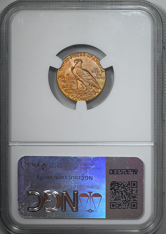 1913 Indian Head Gold Quarter Eagle $2.50 NGC MS63 CAC - NICE COLOR!