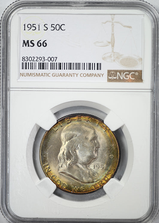 1951-S Franklin Half Dollar 50C NGC MS66 - TONED!
