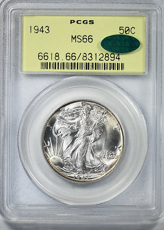1943 Walking Liberty Half Dollar 50C PCGS MS66 CAC OGH