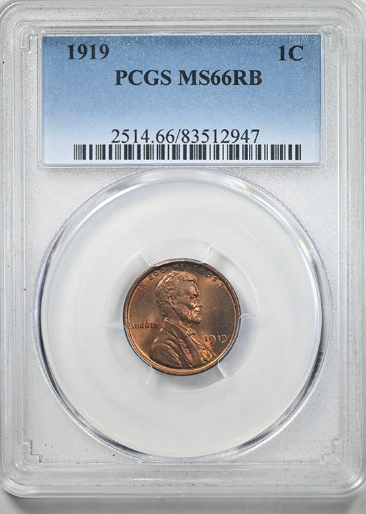 1919 Lincoln Wheat Cent 1C PCGS MS66RB