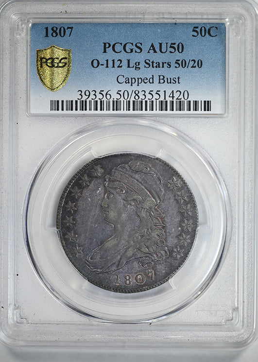 1807 Capped Bust Half Dollar 50C PCGS AU50 O-112 Large Stars 50/20