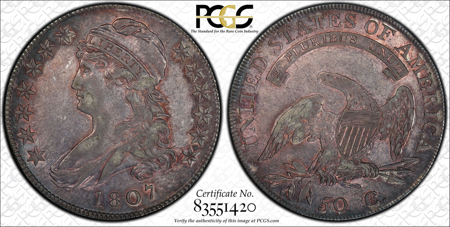 1807 Capped Bust Half Dollar 50C PCGS AU50 O-112 Large Stars 50/20