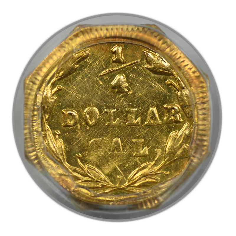 1870 California Fractional Gold Octagonal Liberty Head 1/4 Dollar G25C PCGS AU58 BG-759 OGH Reverse