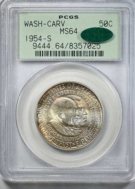 1954-S Washington Carver Classic Commemorative Half Dollar 50C PCGS MS64 CAC OGH - TAB TONED!