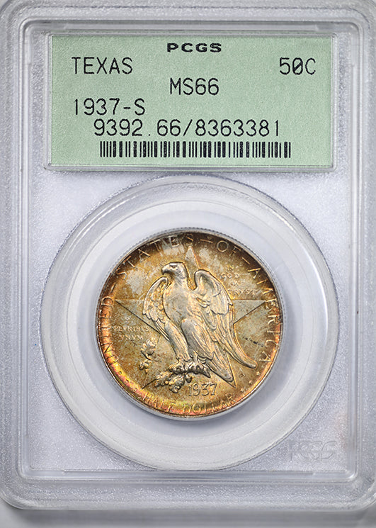 1937-S Texas Classic Commemorative Half Dollar 50C PCGS MS66 OGH - TONED!