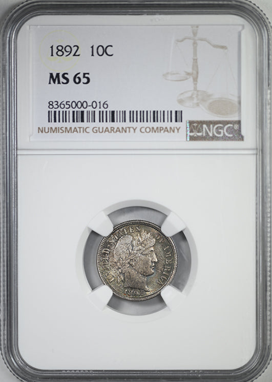 1892 Barber Dime 10C NGC MS65