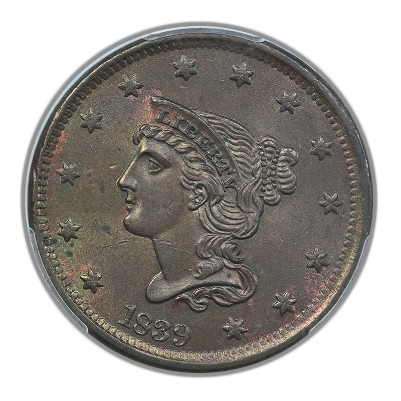 1839 Braided Hair Liberty Head Large Cent 1C PGCS MS63BN - Type 1840 Obverse