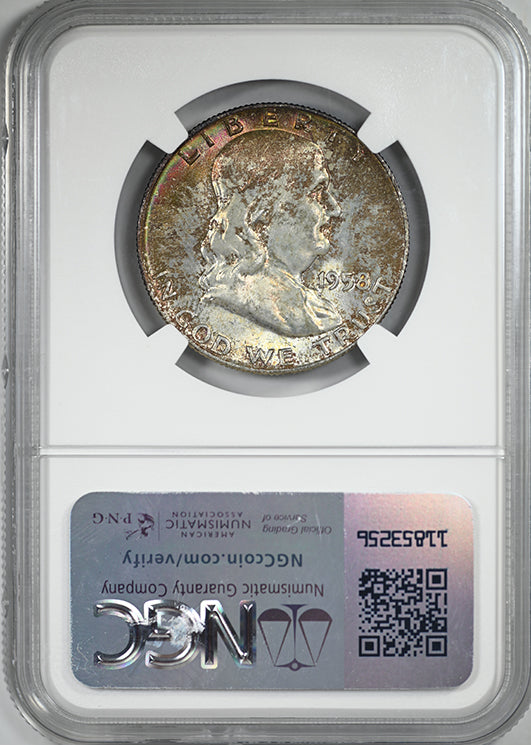 1958-D Franklin Half Dollar 50C NGC MS66FBL CAC - Full Bell Lines - RAINBOW TONED!