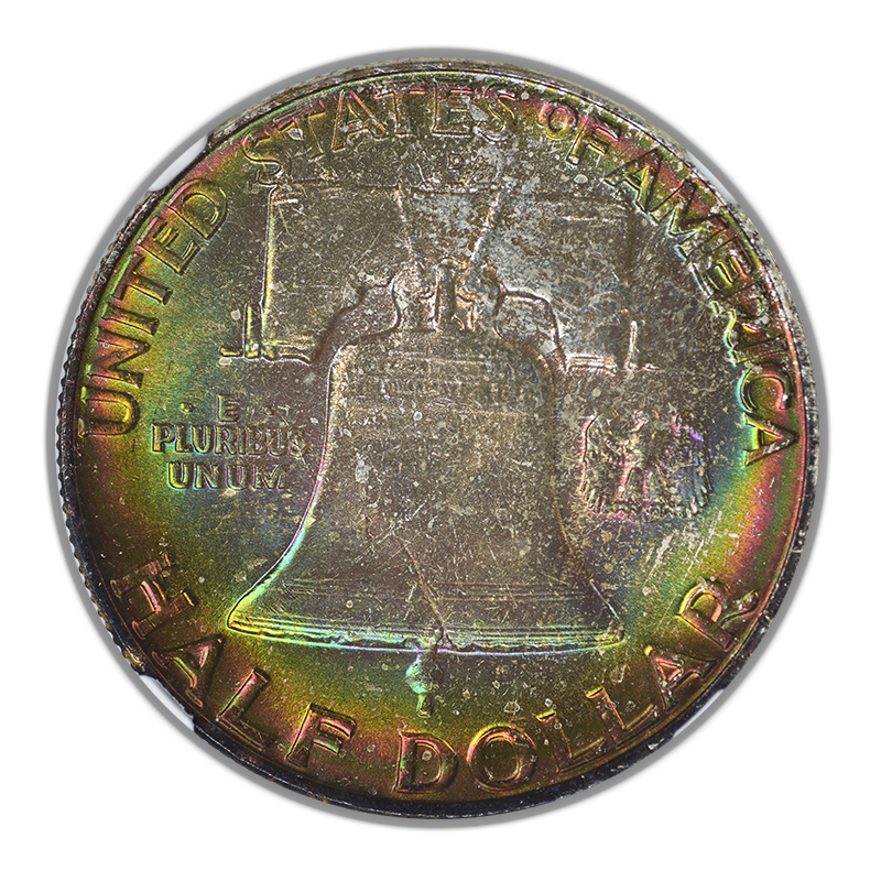 1958-D Franklin Half Dollar 50C NGC MS66FBL CAC - Full Bell Lines - RAINBOW TONED!