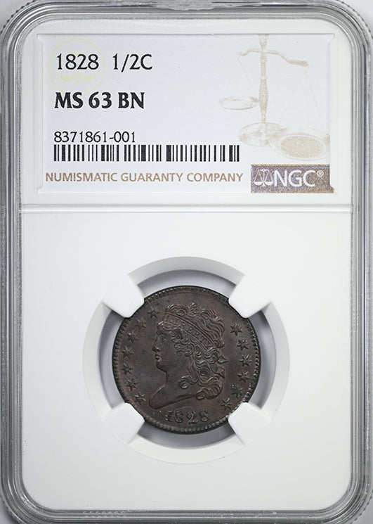 1828 Classic Head Half Cent 1/2C NGC MS63BN