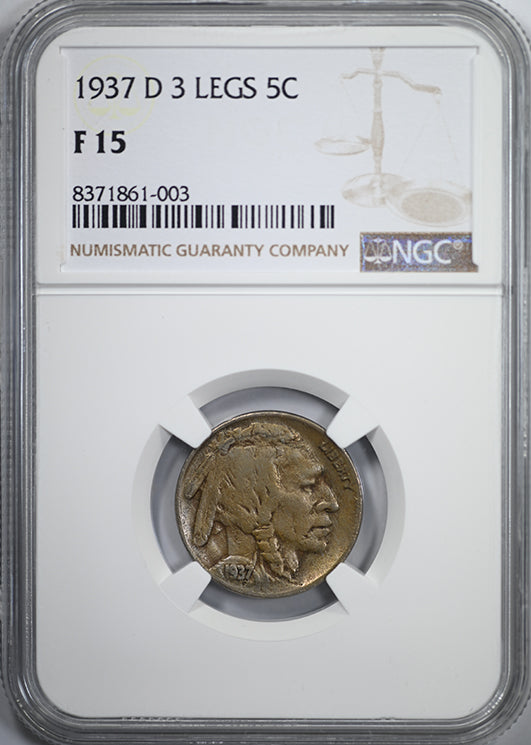 1937-D Buffalo Nickel 5C NGC F15 - 3 Legs