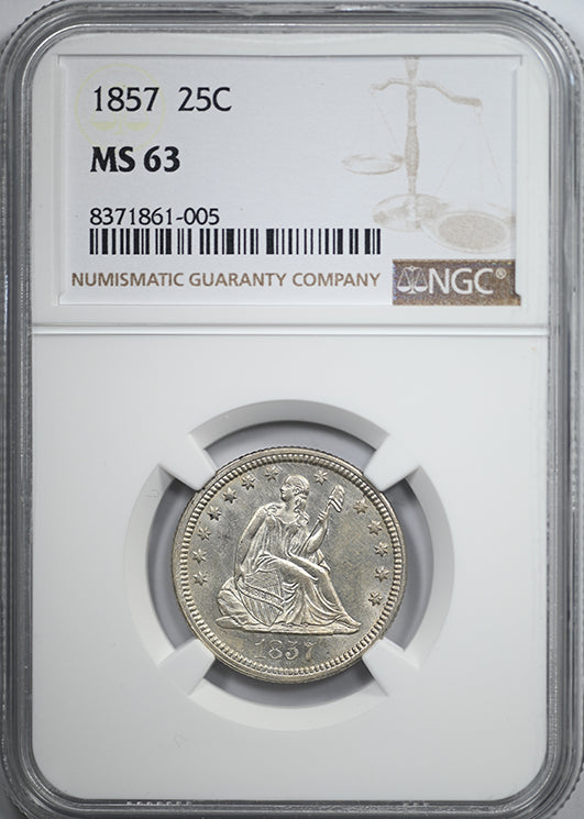 1857 Liberty Seated Quarter 25C NGC MS63