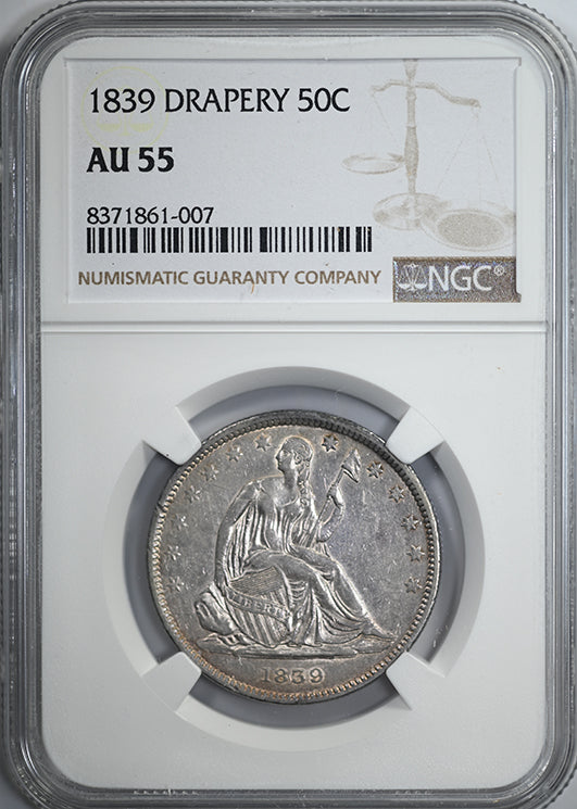 1839 Liberty Seated Half Dollar 50C NGC AU55 - Drapery