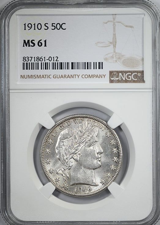 1910-S Barber Half Dollar 50C NGC MS61