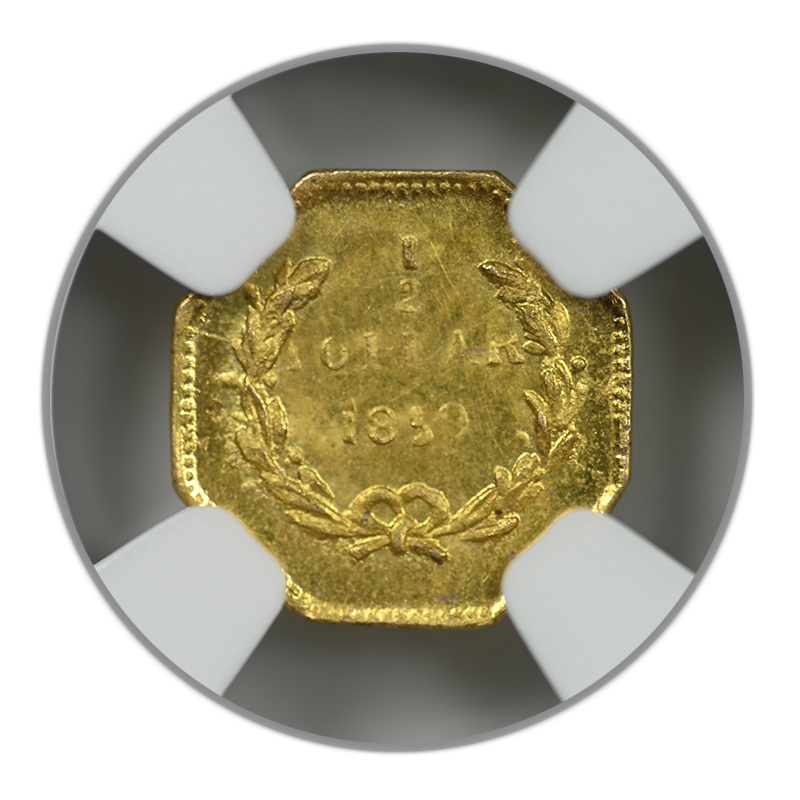 1859 Octagonal California Fractional Gold Liberty Head 1/2 Dollar G50C NGC MS64 BG-902