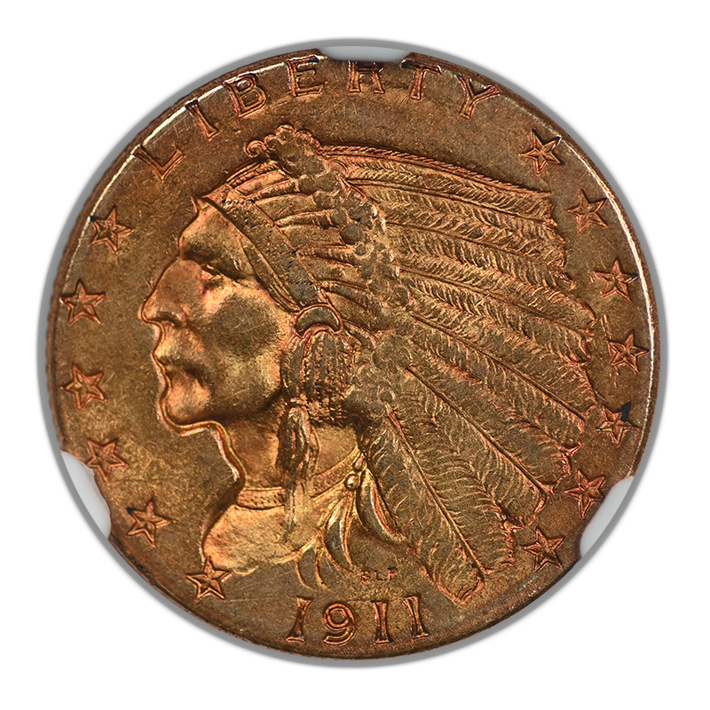 1911 Indian Head Gold Quarter Eagle $2.50 NGC MS61 - TONED!