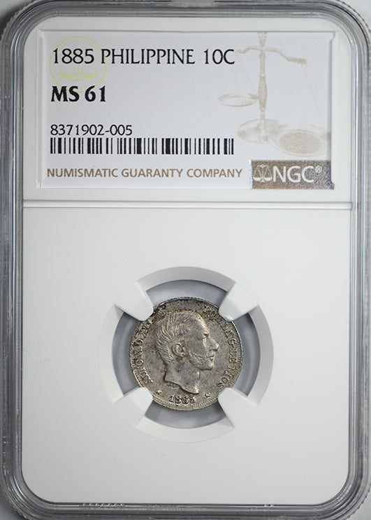 1885 Spanish Philippines 10C Centimos NGC MS61