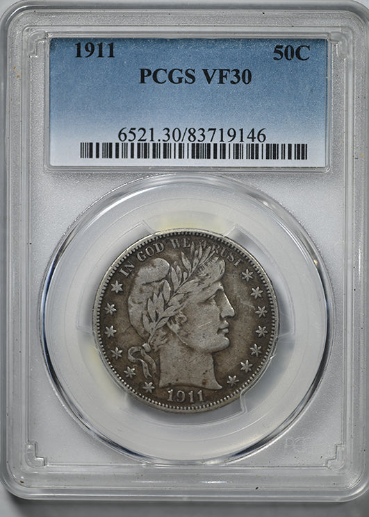 1911 Barber Half Dollar 50C PCGS VF30