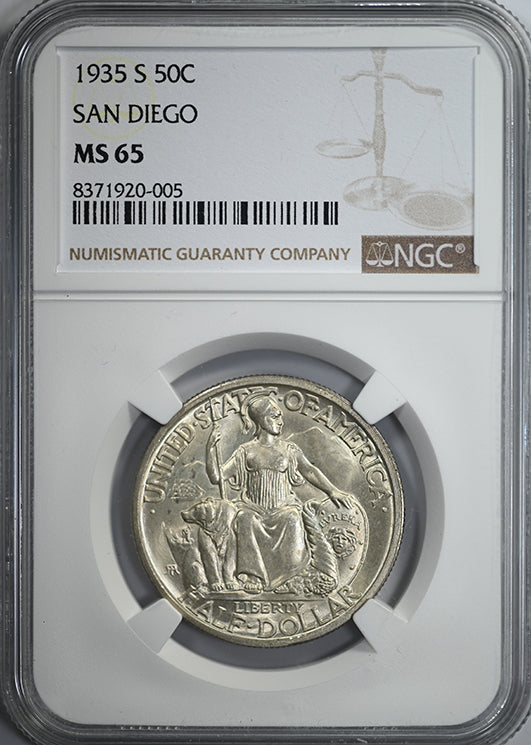 1935-S San Diego Classic Commemorative Half Dollar 50C NGC MS65