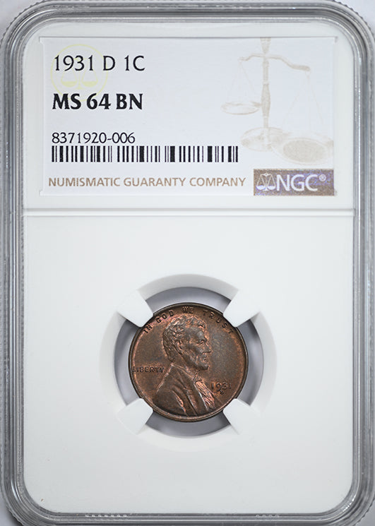 1931-D Lincoln Wheat Cent 1C NGC MS64BN