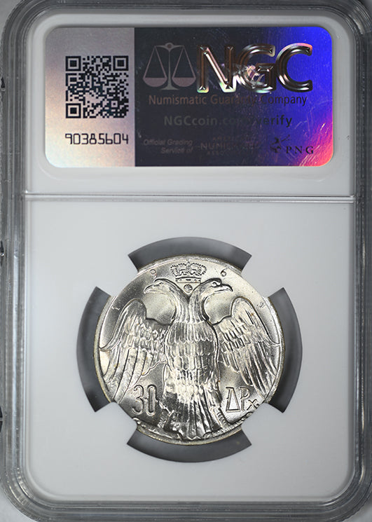 1964 Greece 30D Drachmai NGC MS65 - Royal Wedding "BO" on Top of Shoulder