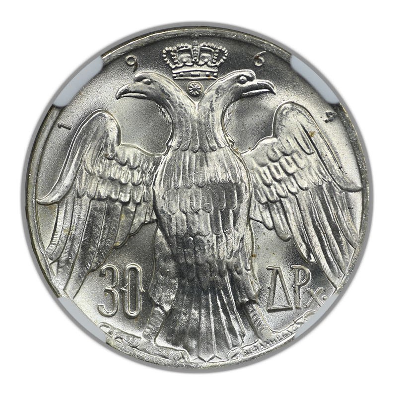 1964 Greece 30D Drachmai NGC MS65 - Royal Wedding "BO" on Top of Shoulder