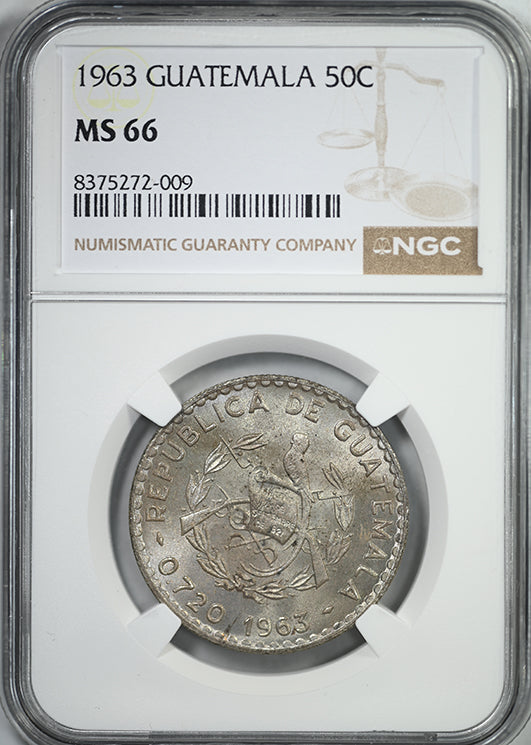 1963 Guatemala 50C Centavos NGC MS66