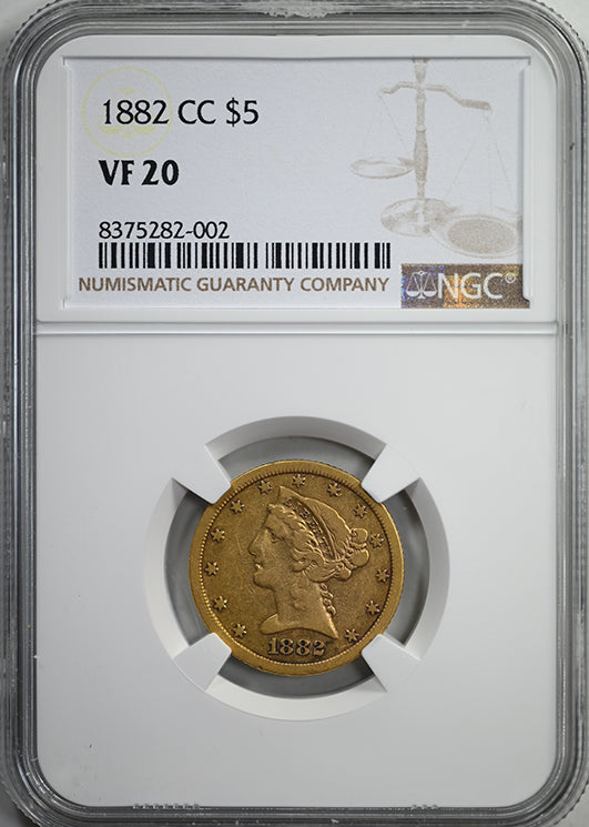 1882-CC Liberty Head Gold Half Eagle $5 NGC VF20