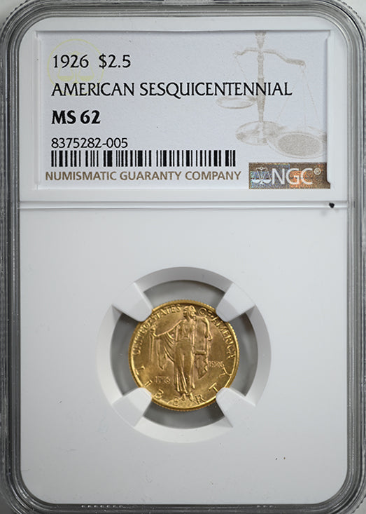 1926 American Sesquicentennial Classic Commemorative Gold Quarter Eagle $2.50 NGC MS62