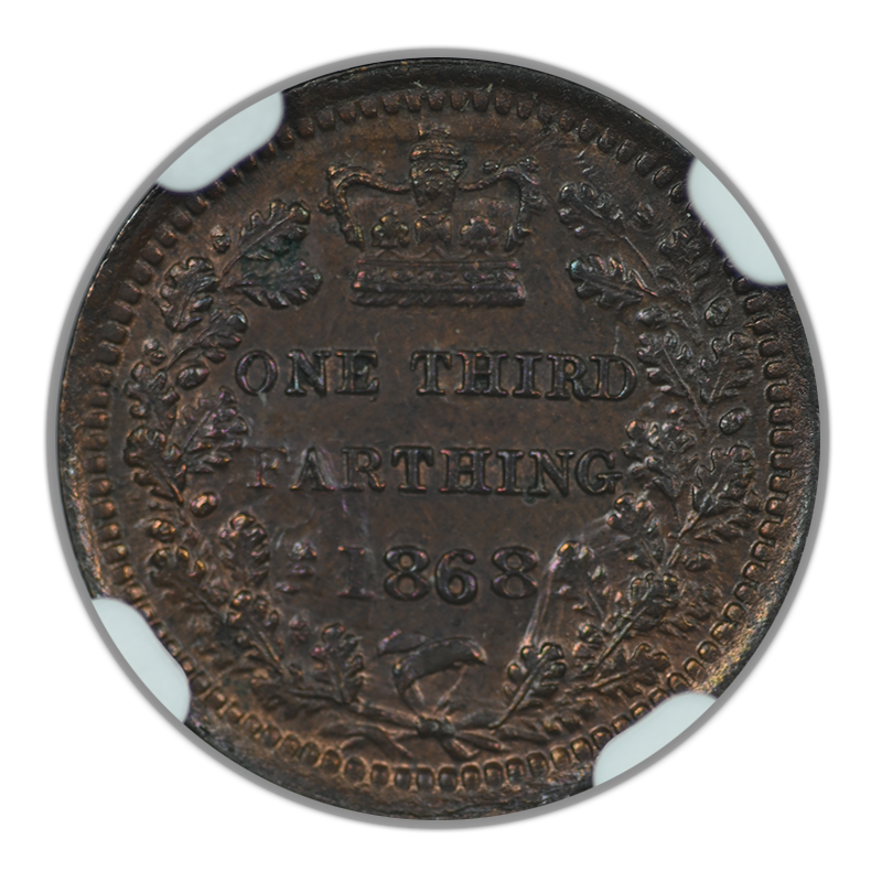 1868 Great Britain 1/3F Farthing NGC MS62BN