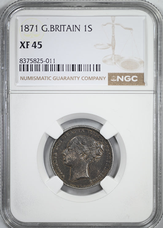 1871 Great Britain 1S Shilling NGC XF45