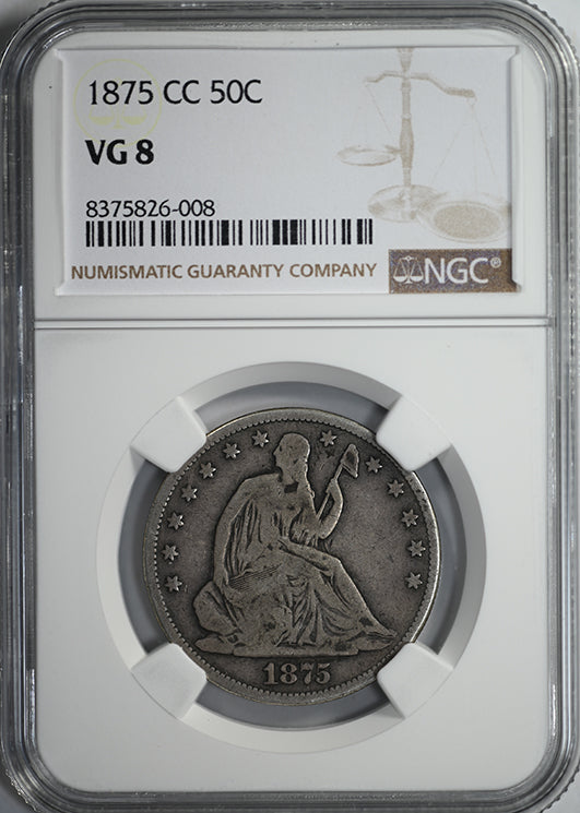 1875-CC Liberty Seated Half Dollar 50C NGC VG8