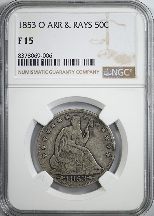 1853-O Liberty Seated Half Dollar 50C NGC F15 - Arrows & Rays