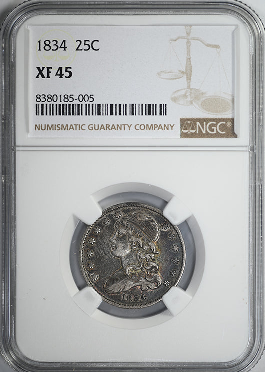 1834 Capped Bust Quarter 25C NGC XF45 - REVERSE TONED!