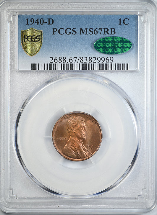 1940-D Lincoln Wheat Cent 1C PCGS MS67RB CAC Obverse Slab