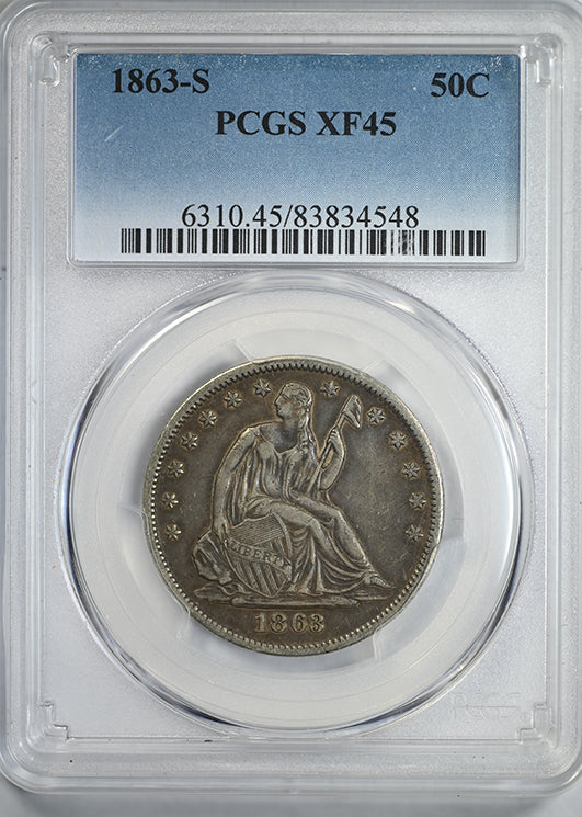 1863-S Liberty Seated Half Dollar 50C PCGS XF45