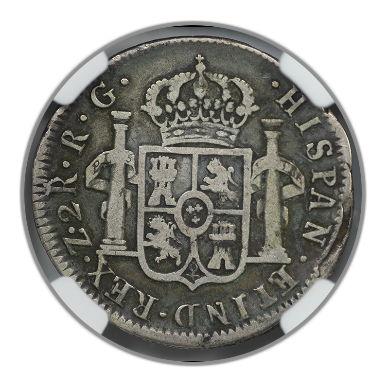 1821 Z RG Mexico 2R Reales Zacatecas NGC F15