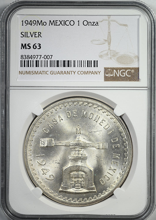 1949 Mo Mexico Silver Casa de Moneda 1 Onza NGC MS63
