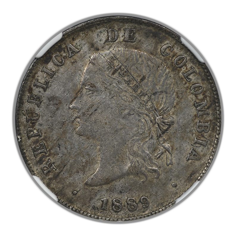1889 Colombia 50C Centavos Bogota NGC AU53