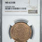 1907 Brazil 40R Reis NGC MS63RB