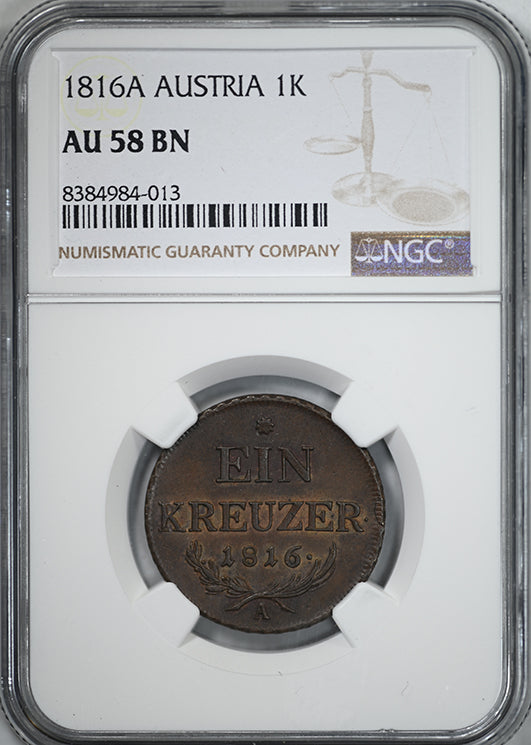 1816A Austria 1K Kreuzer NGC AU58BN