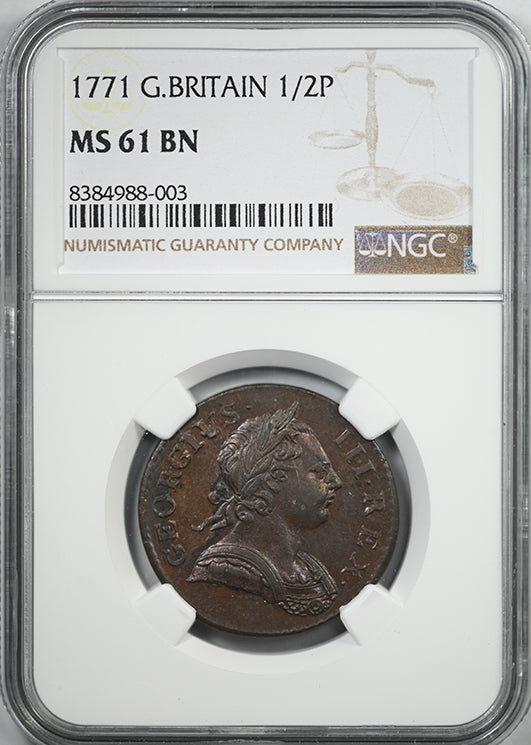1771 Great Britain 1/2P Penny NGC MS61BN1771 Great Britain 1/2P Penny NGC MS61BN