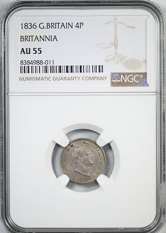 1836 Great Britain Britannia 4P Pence NGC AU55