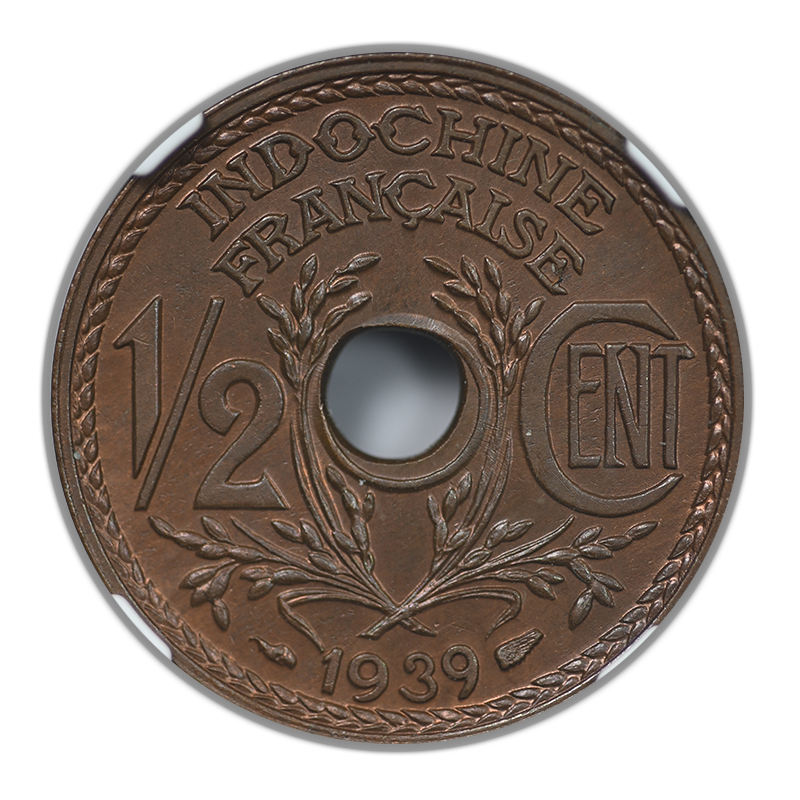 1939 Bronze F.I. China French Indo-China 1/2C Half Cent NGC MS64BN