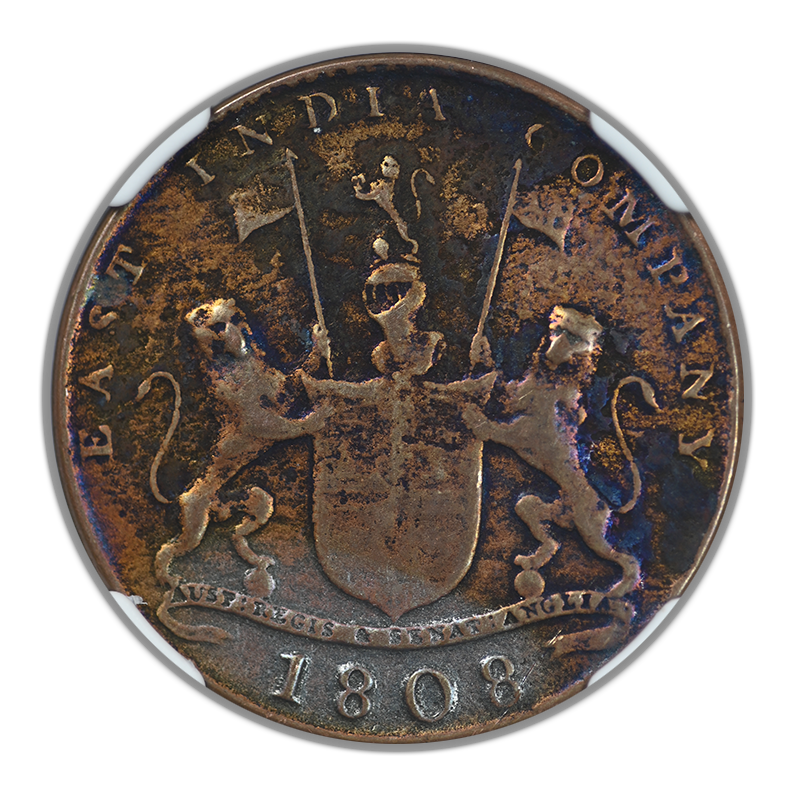 1808 India 10 Cash Madras Presidency Admiral Gardner NGC VF Details Shipwreck - REVERSE TONED!