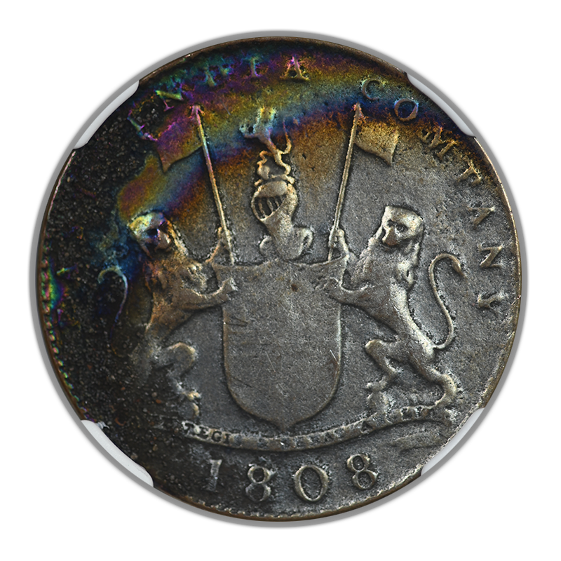 1808 India 10 Cash Madras Presidency Admiral Gardner NGC VF Details Shipwreck - TONED!