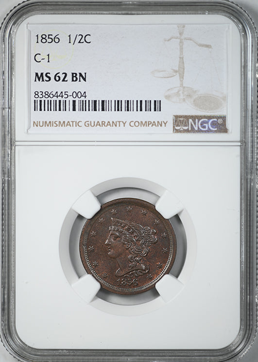 1856 Braided Hair Half Cent 1/2C NGC MS62BN C-1